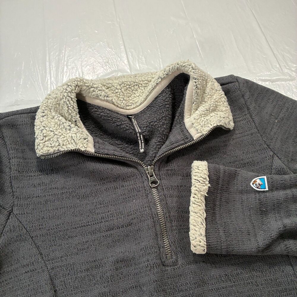 Kuhl Alaska 1/4 Zip Sweater Womens Medium Gray Pullover Sherpa Lined Fleece Top
